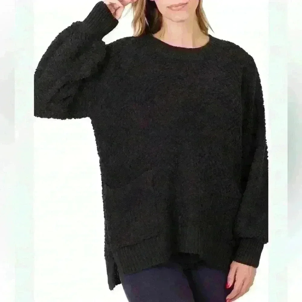 Zenana - Size S (oversized) popcorn sweater - black - front pockets - cozy! NEW